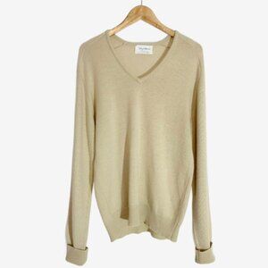 Vintage Tan Beige Knit Wool-Acrylic Knit V Neck Sweater / Size Medium
